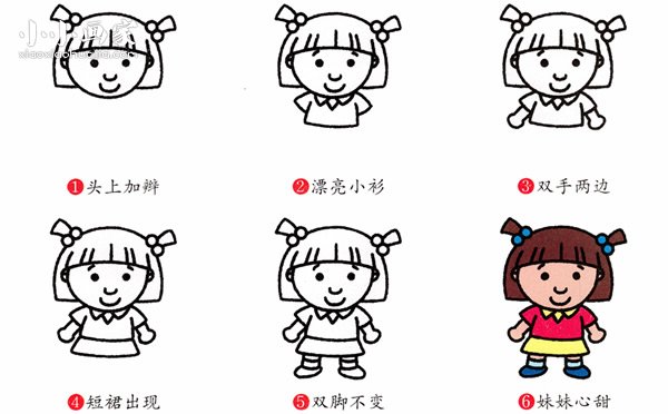 可爱小妹妹简笔画画法图片步骤- www.chuantongba.top