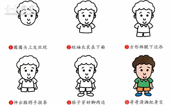 穿夏天衣服的哥哥简笔画画法图片步骤- www.chuantongba.top