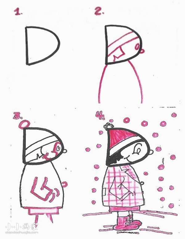 字母D简笔画雪中女孩的画法图片步骤- www.chuantongba.top