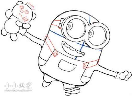 玩毛绒玩具的小黄人简笔画画法图片步骤- www.chuantongba.top
