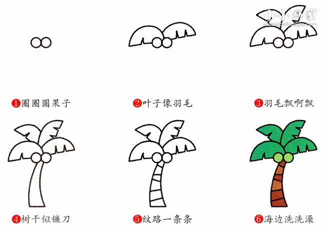 彩色椰树简笔画画法图片步骤- www.chuantongba.top