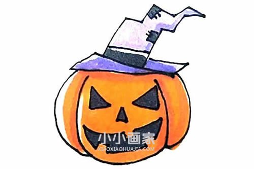 戴巫婆帽南瓜灯简笔画画法图片步骤- www.chuantongba.top