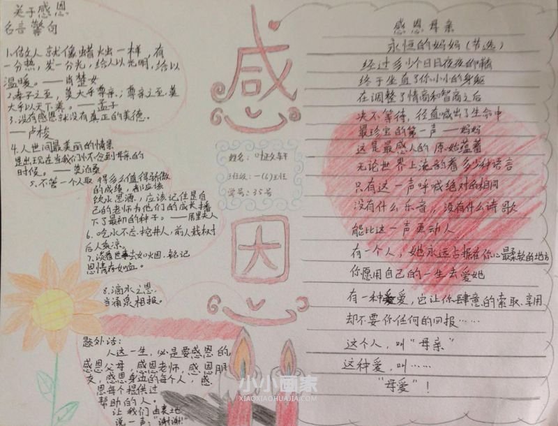 感恩手抄报内容图片简单又漂亮一年级- www.chuantongba.top