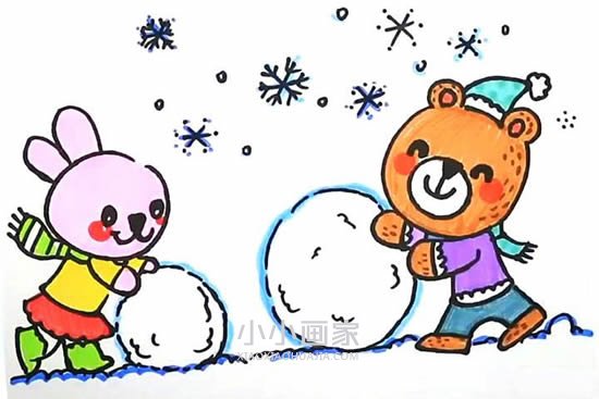 滚雪球的小兔和小熊简笔画画法图片步骤- www.chuantongba.top