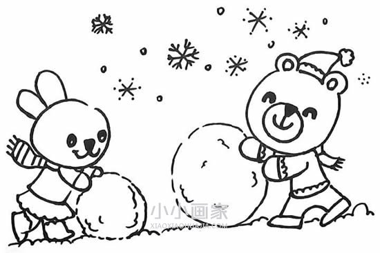 滚雪球的小兔和小熊简笔画画法图片步骤- www.chuantongba.top