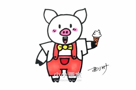 吃冰激凌的小猪简笔画画法图片步骤- www.chuantongba.top