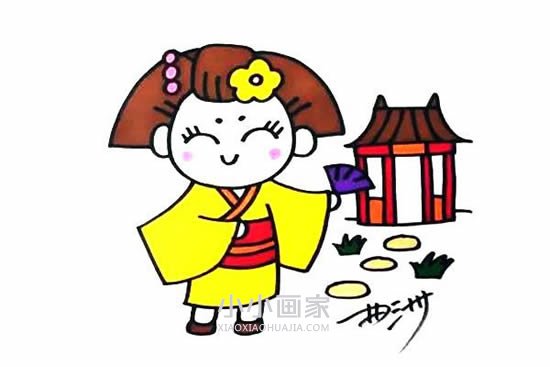 穿和服的日本女孩简笔画画法图片步骤- www.chuantongba.top