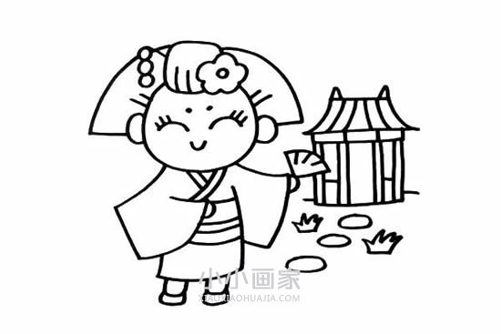 穿和服的日本女孩简笔画画法图片步骤- www.chuantongba.top