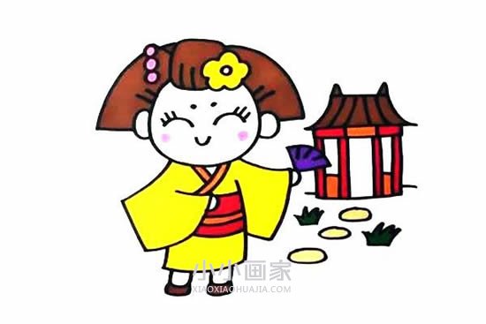穿和服的日本女孩简笔画画法图片步骤- www.chuantongba.top
